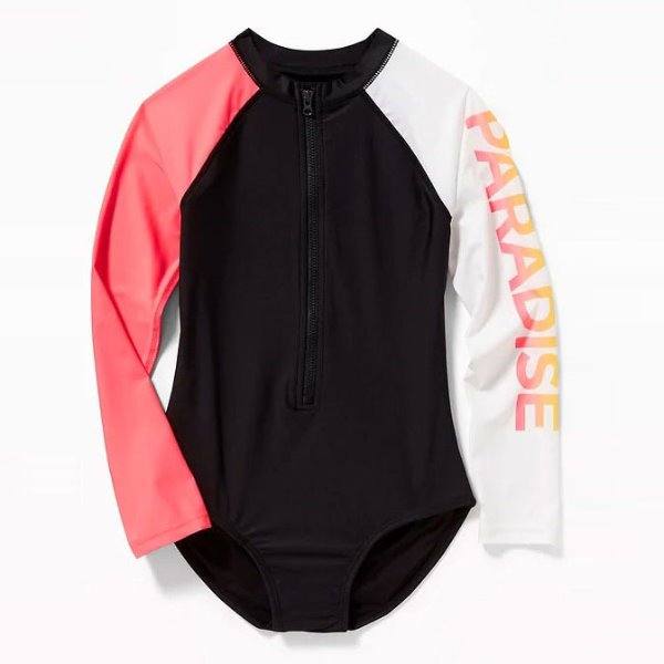 [당일출고] Color-Blocked Zip-Front Rashguard Swimsuit for Girls