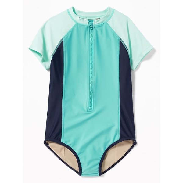 [당일출고] Color-Blocked Rashguard Zip-Front Swimsuit for Girls
